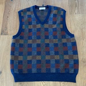 Tricots St Raphael Vintage Merino Wool Checkered Sweater Vest - Large
